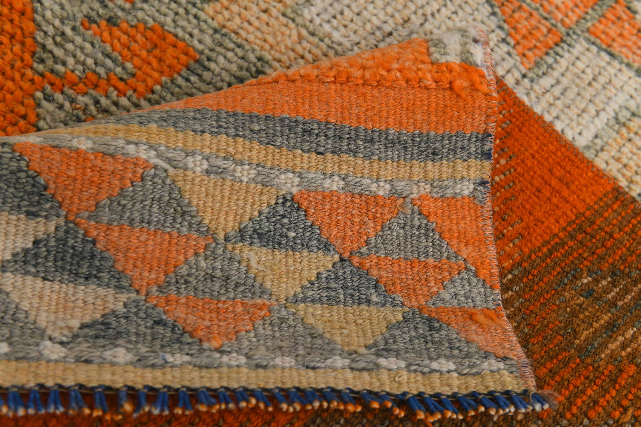 Pumpkin Orange & Grey Turkish Vintage Runner Rug, 86x356 Cm