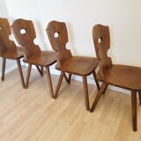 Vintage Tyrolean Wooden Dining Chairs - 1970s Farmhouse Style - Set of 4