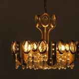 Hollywood Regency Brass & Crystal Glass Ceiling Lamp from Palwa