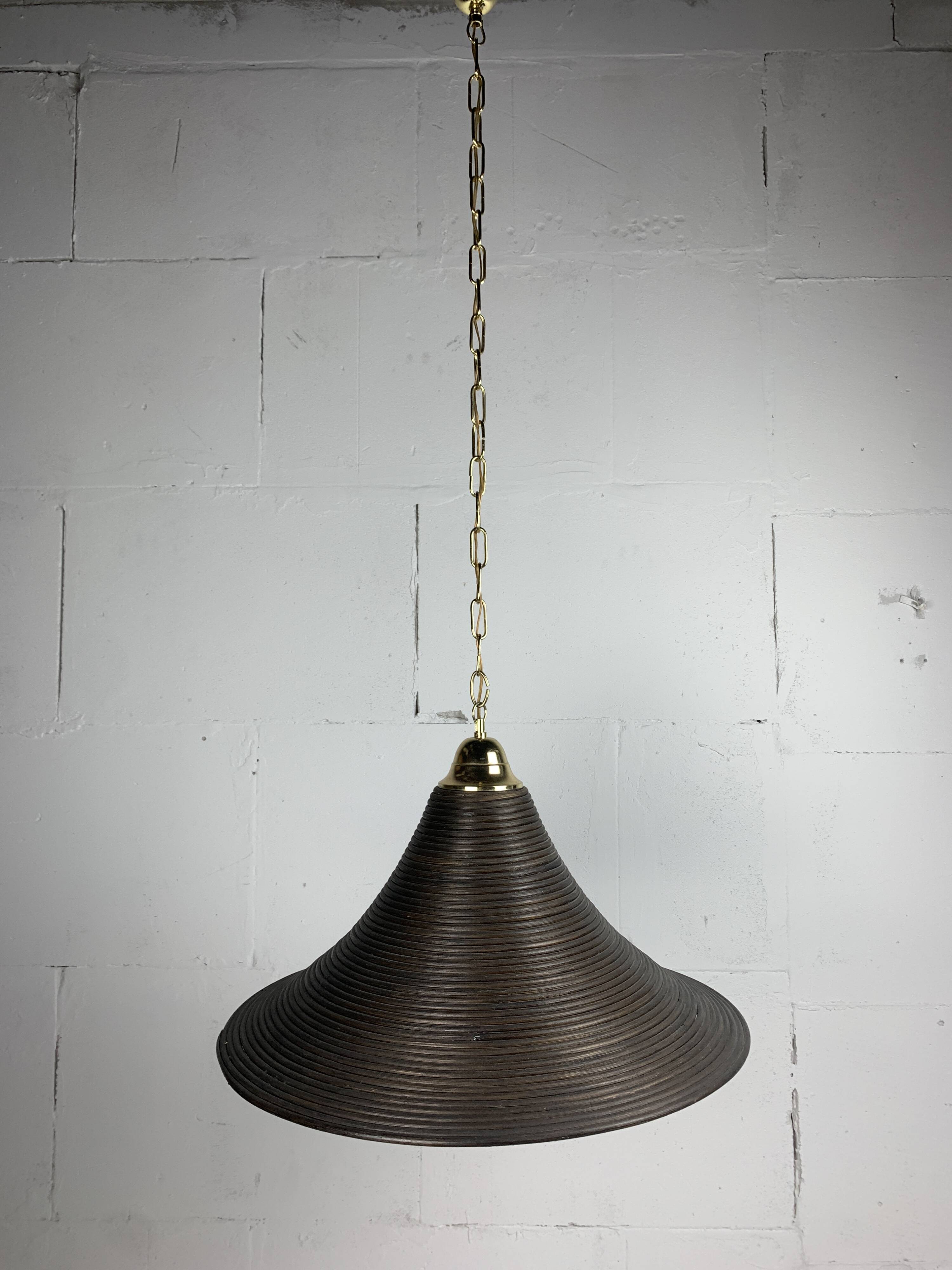 Pencil Reed, Rattan, Bamboo and Brass Pendant Hanging Lamp, Italy, 1970s