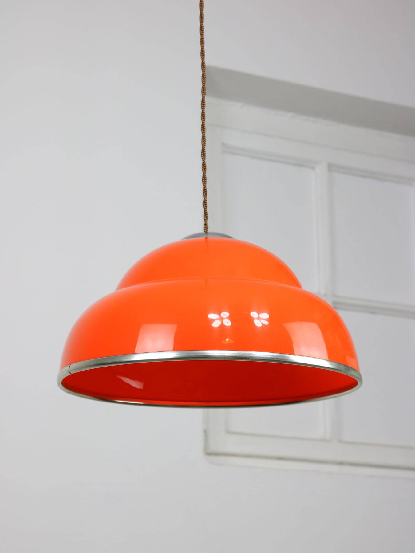 Space-age italian orange plexiglass pendant lamp
