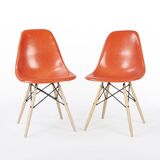 Orange Pair (2) Herman Miller Original Eames DSW Dining Side Shell Chairs