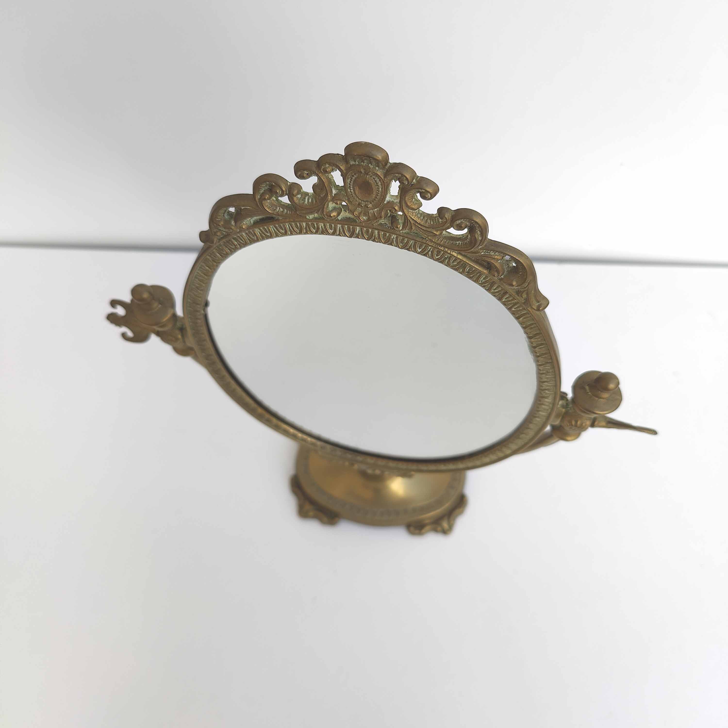 Brass table psyche mirror