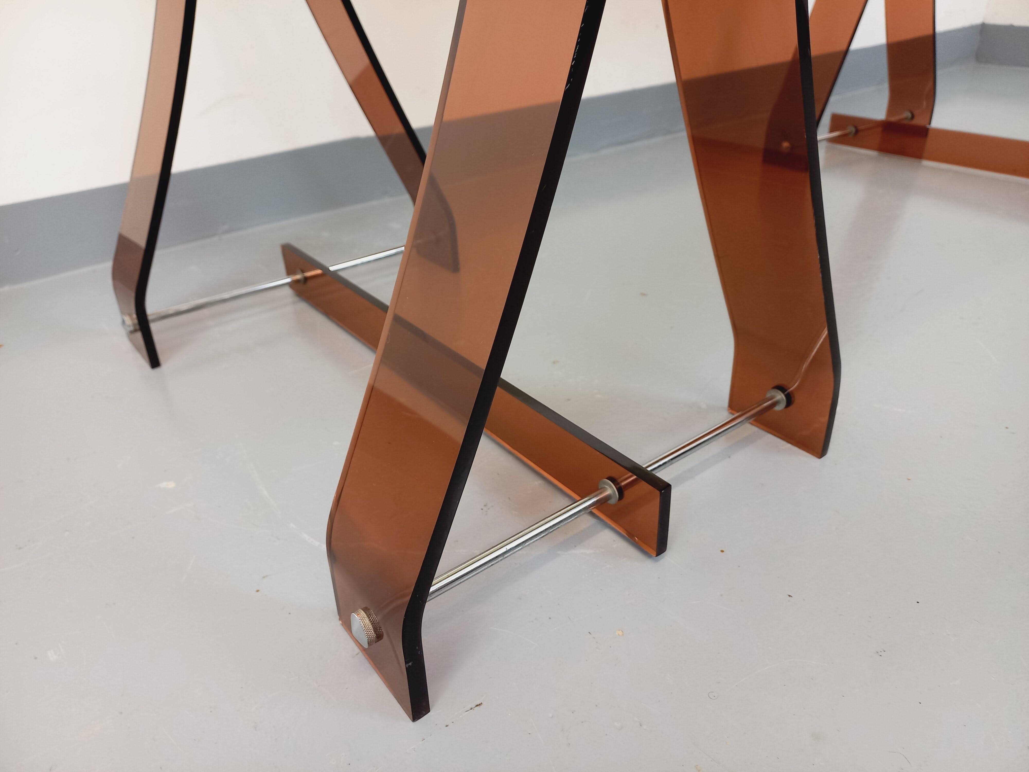 Vintage Marcello Gacita and Pierre Tiberi desk in smoked glass and plexiglass