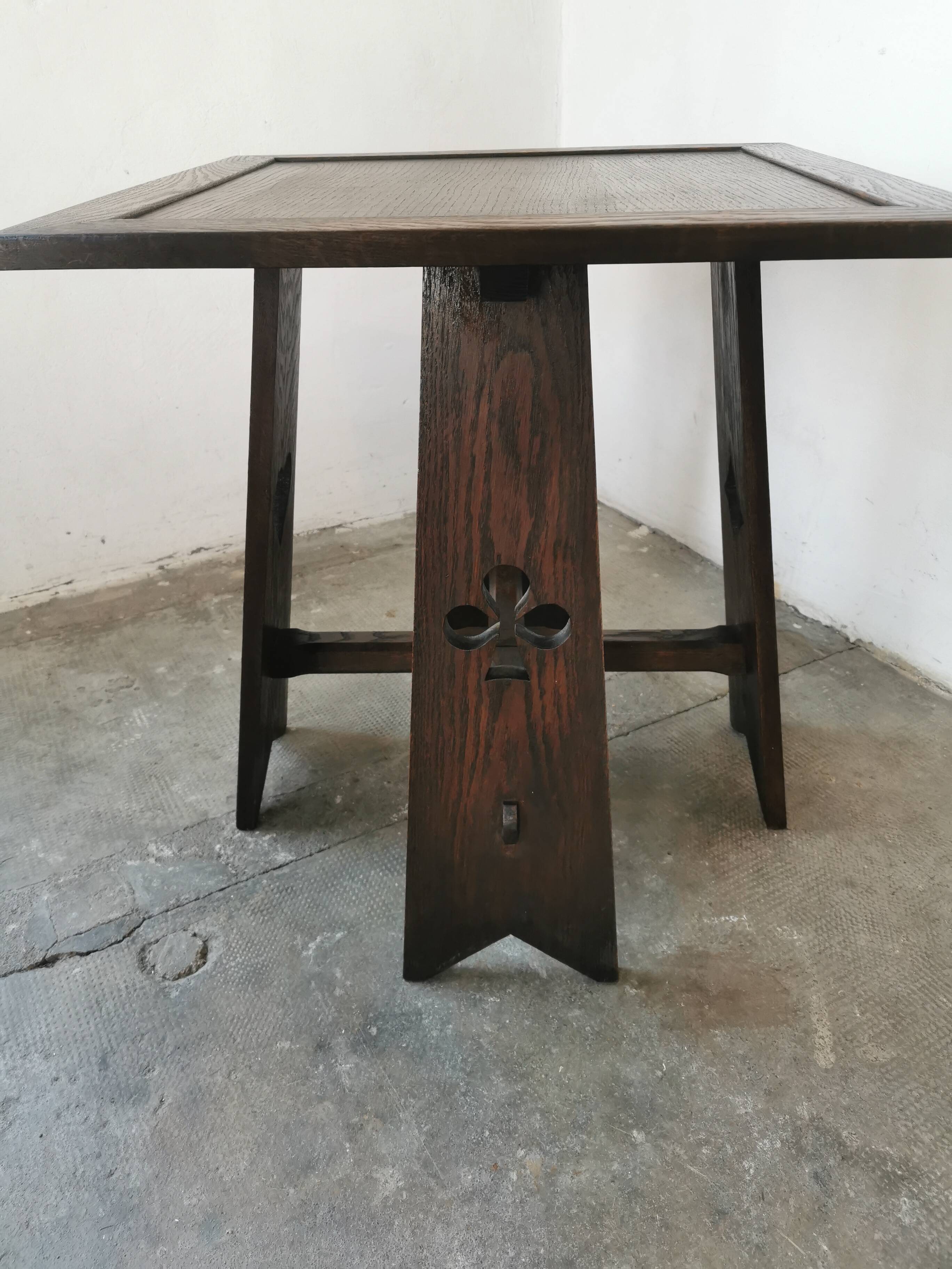 Arts and crafts style oak side table, 1950s