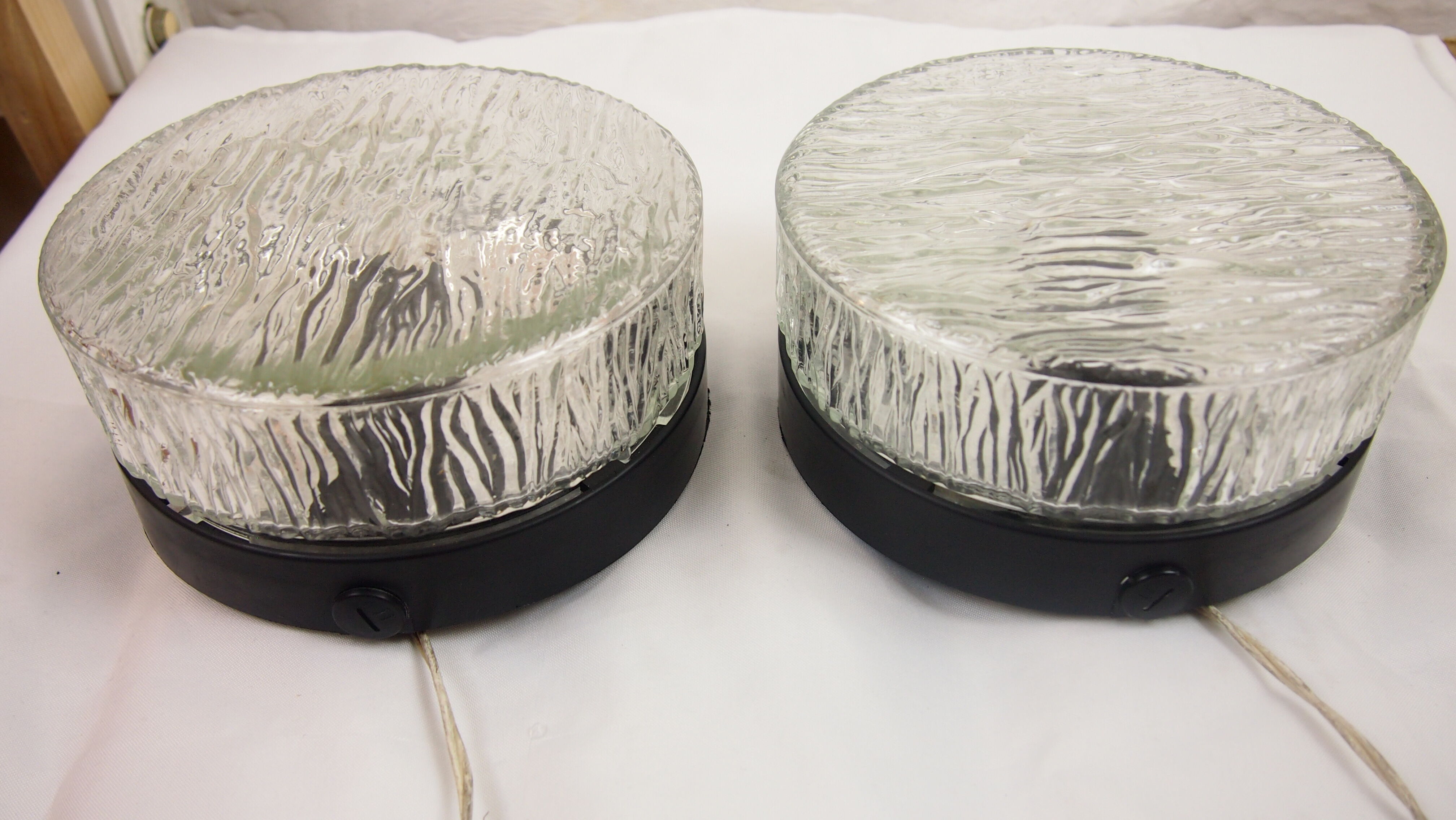 Pair of mapelec textured glass wall lights, 1970