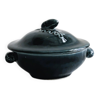 Old hazelnut sugar bowl in charron blue color.