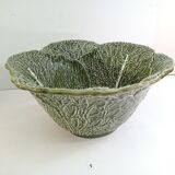 Vintage salad bowl in dabbling cabbage leaf and cutlery