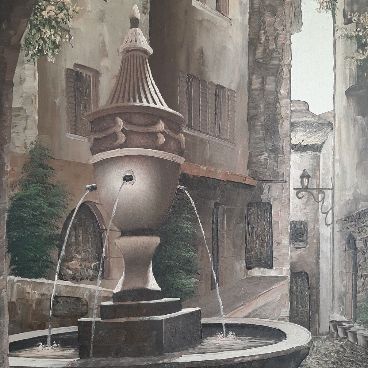 Painting on canvas, Fontaine Saint Paul de Vence signed LAINAS
