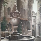 Painting on canvas, Fontaine Saint Paul de Vence signed LAINAS
