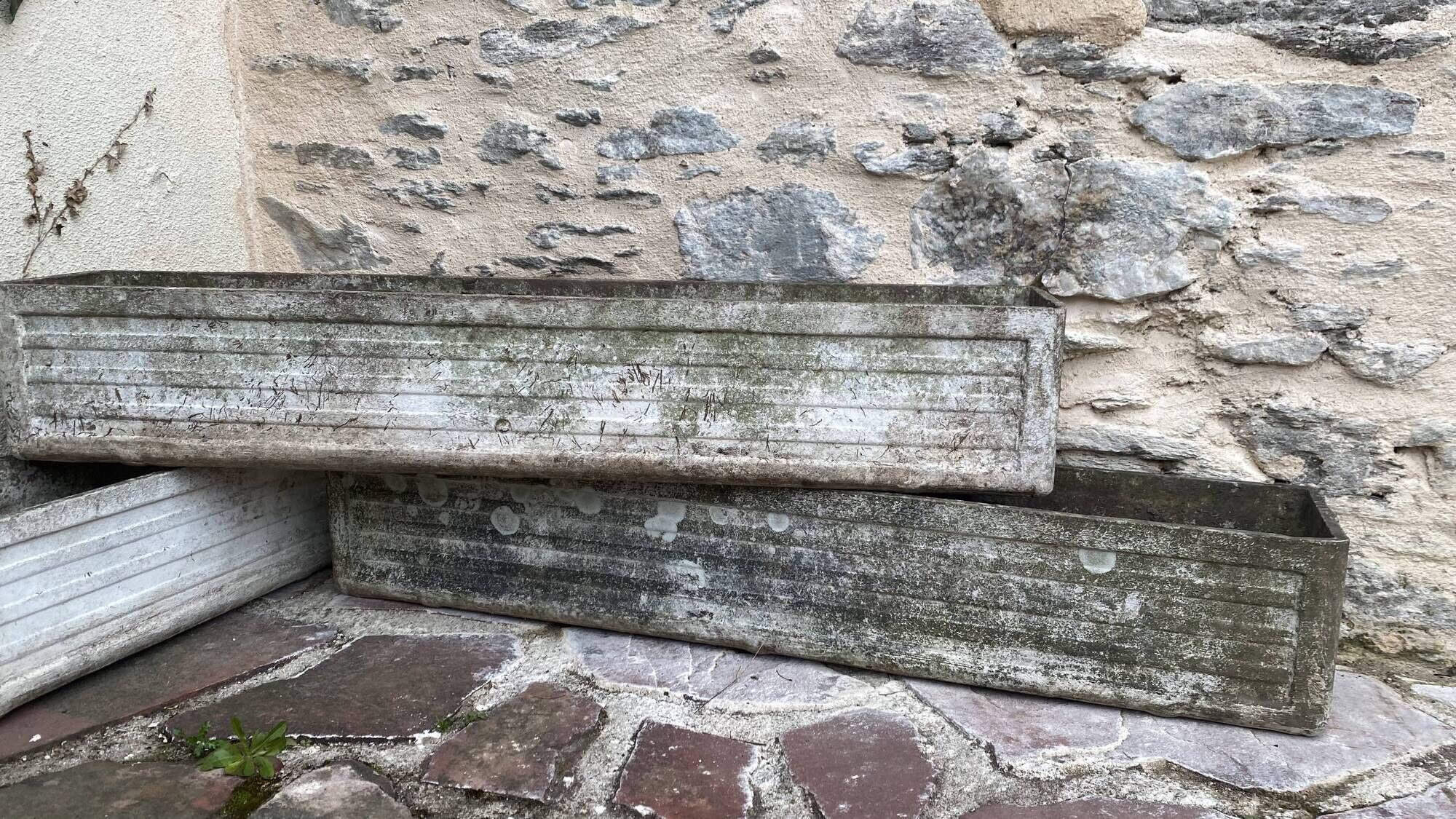 Three fibro cement or eternite planters