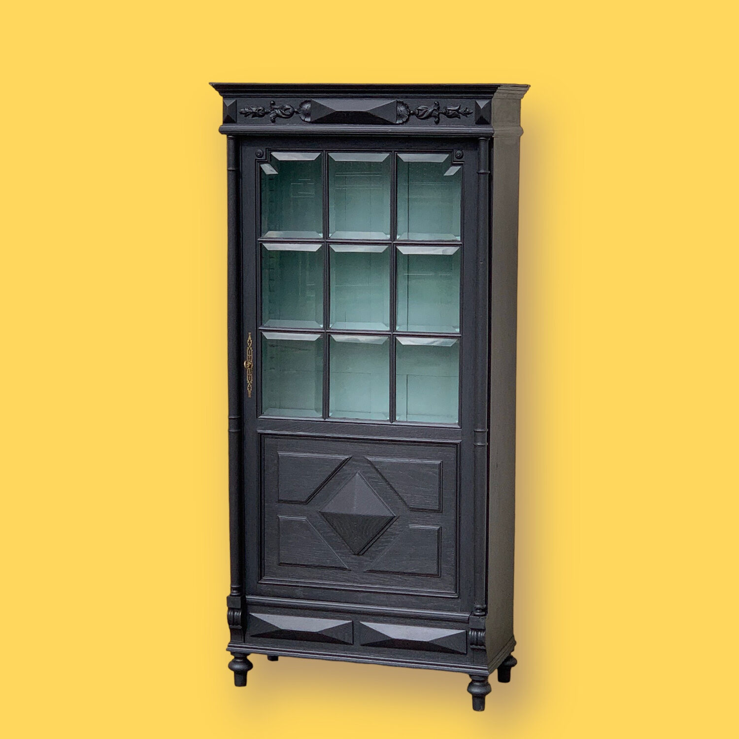 Armoire parisienne vitrée noire et vert grisé 150cm