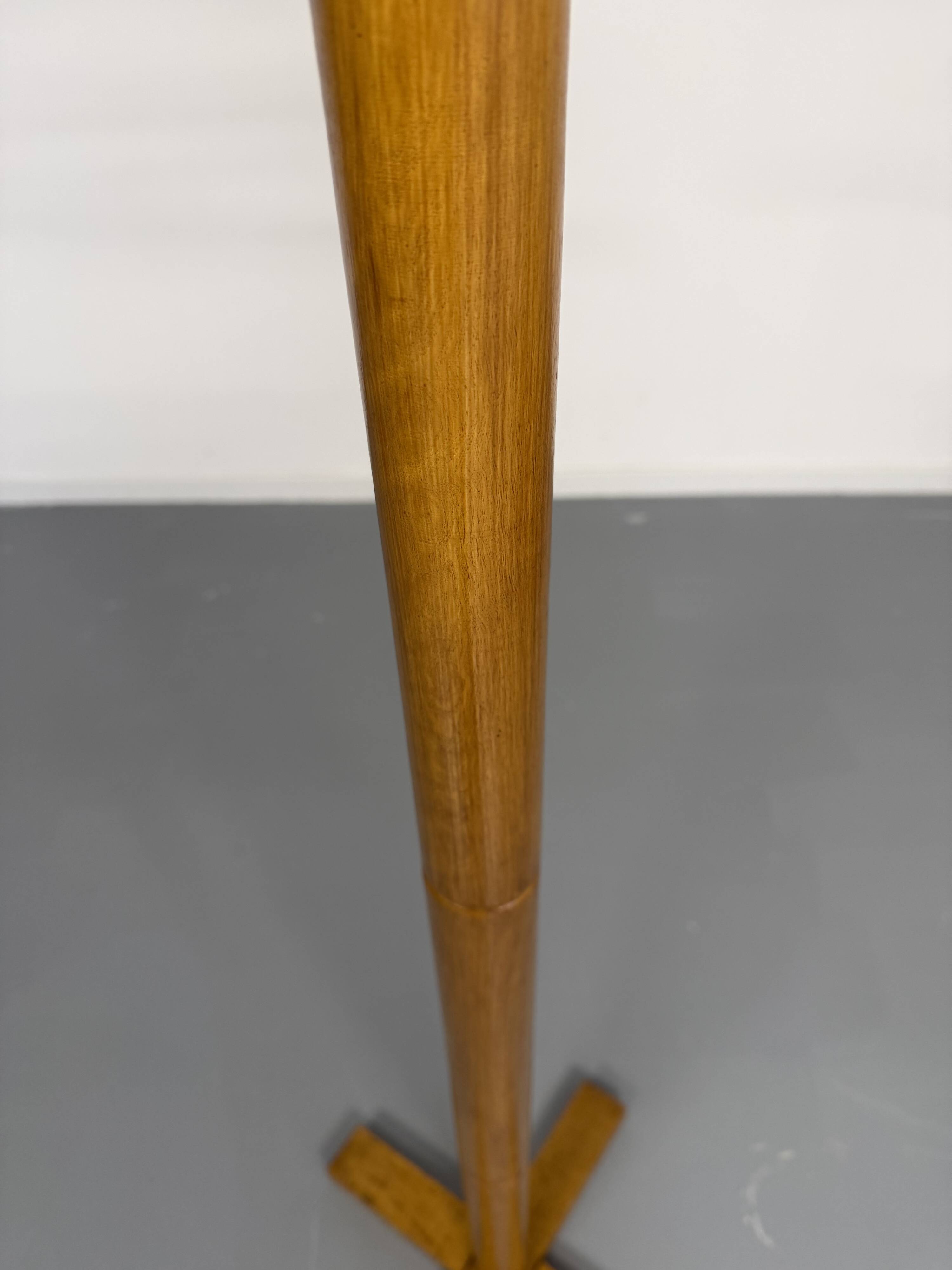 Vintage wooden coat stand with modernist design from the 1970s.