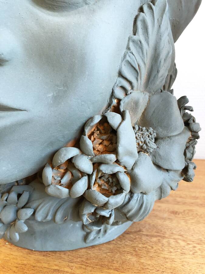 Large crowned ceramic head by Stefania Boemi – Sicily, 44 cm