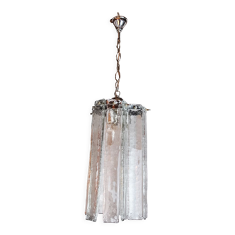 Suspension poliarte par albano poli, verre de murano rose et transparent, italie, 1970