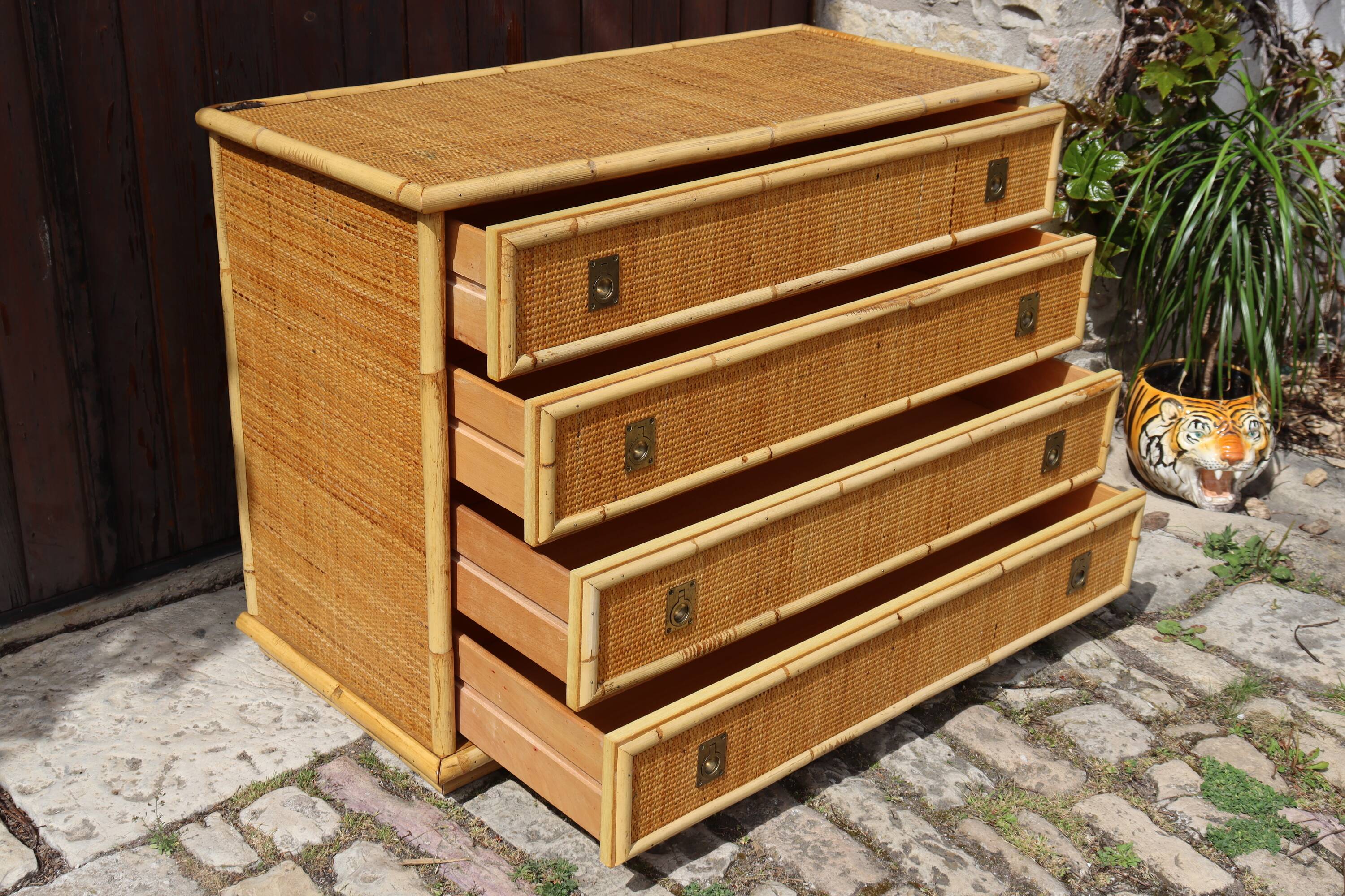 Rattan chest of drawers by Dal Vera Italy 1970