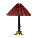Vintage brass leaves lamp with black base and red shade | mid century brass design lamp | gold color