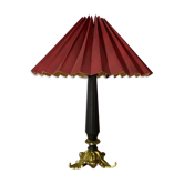 Vintage brass leaves lamp with black base and red shade | mid century brass design lamp | gold color
