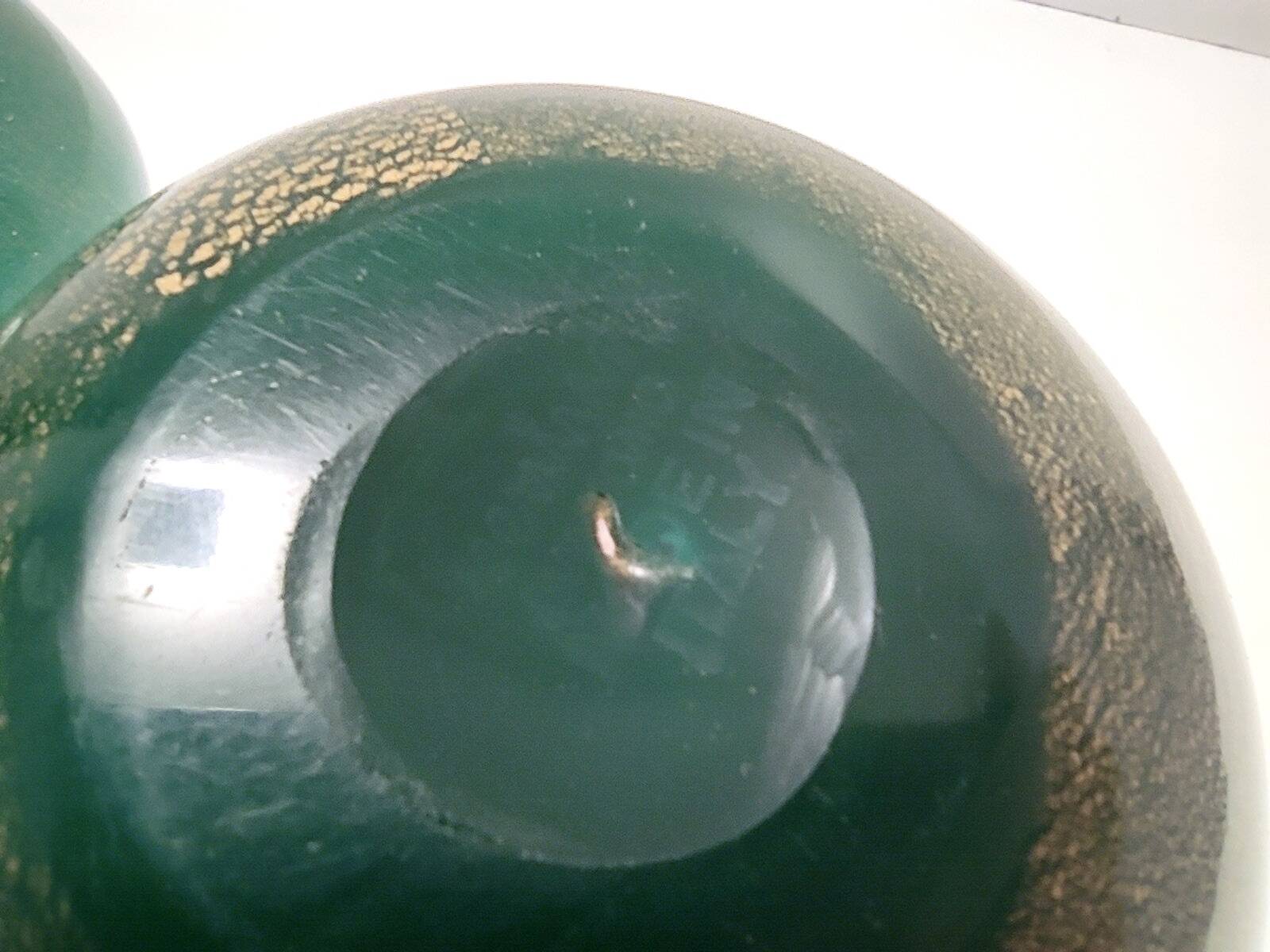 Green Cased Alga Glass Vase with Gold Leaf by Tomaso Buzzi for Venini