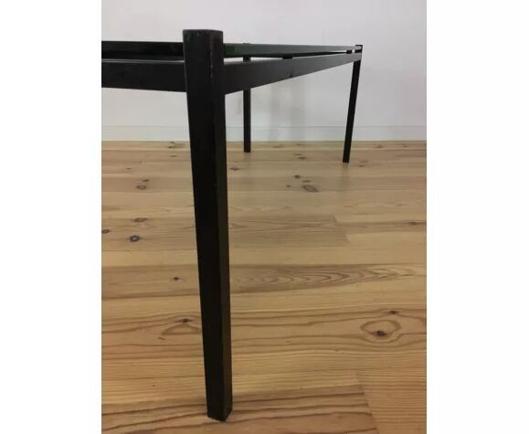 Modernist coffee table 50s black metal and glass