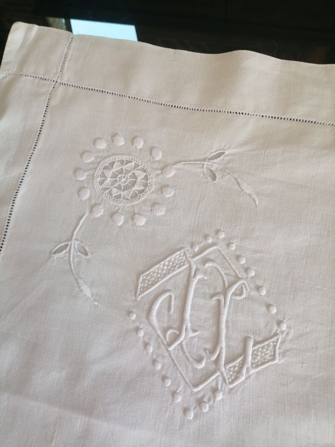 Linen pillowcase embroidered and monogrammed