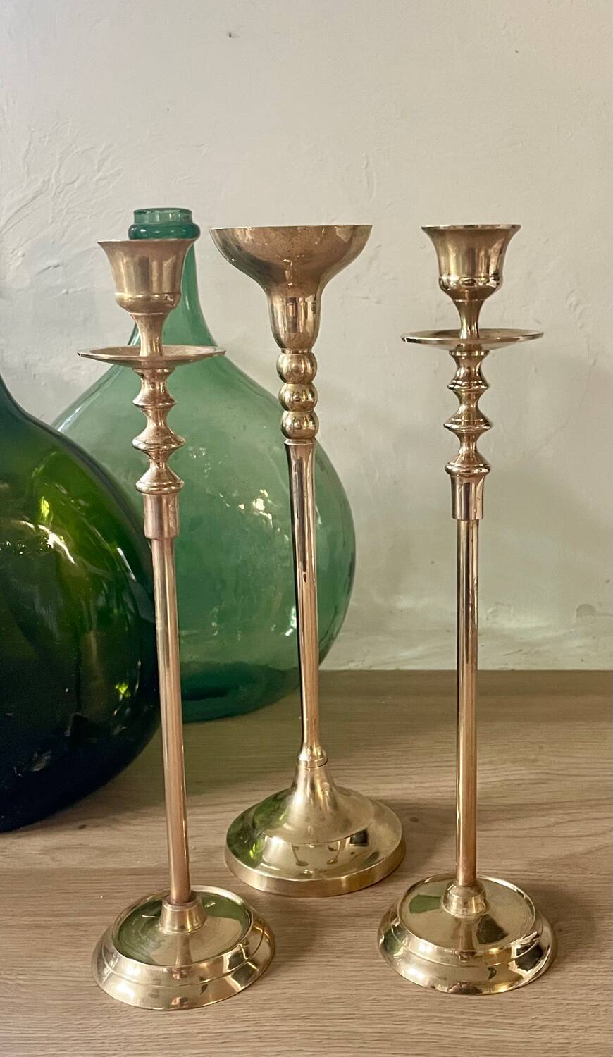 Set of 3 brass candle holders