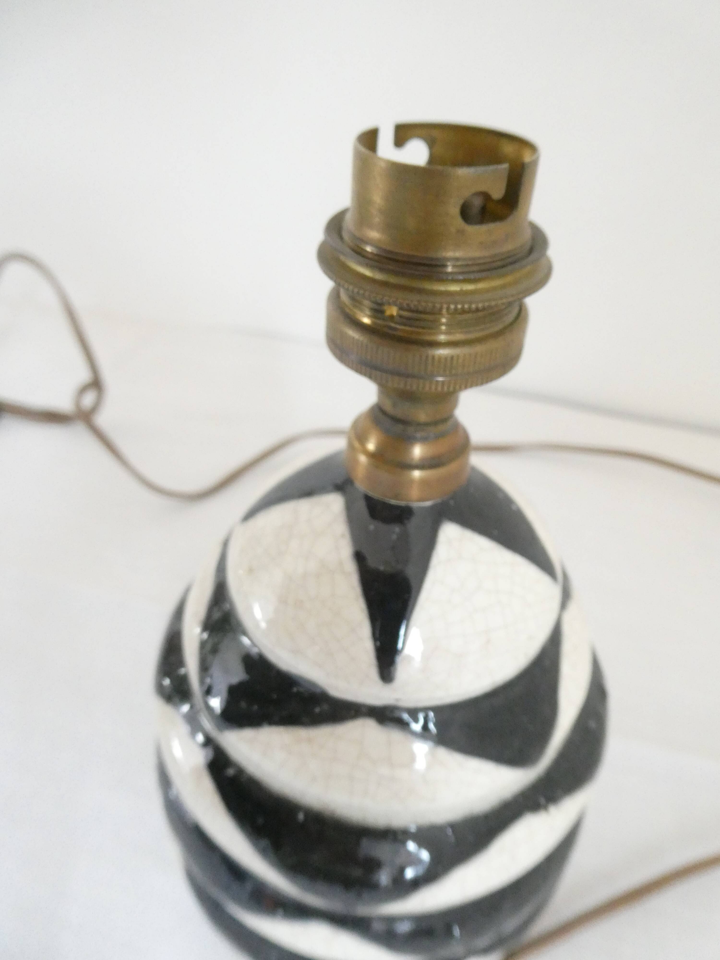 Black and white ceramic lamp base with geometric design Vintage