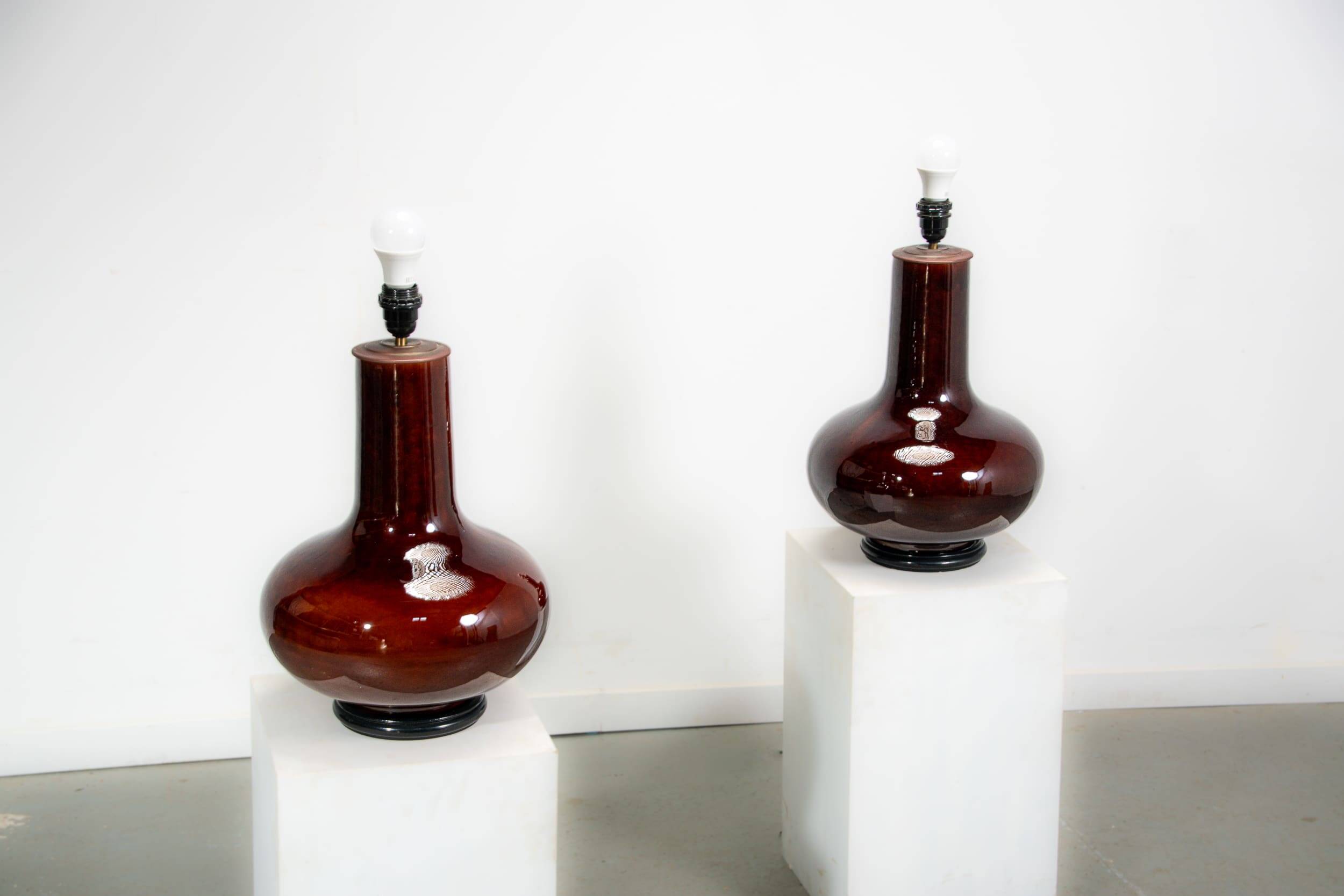 Pair of oversized ceramic lamps. Circa 1970