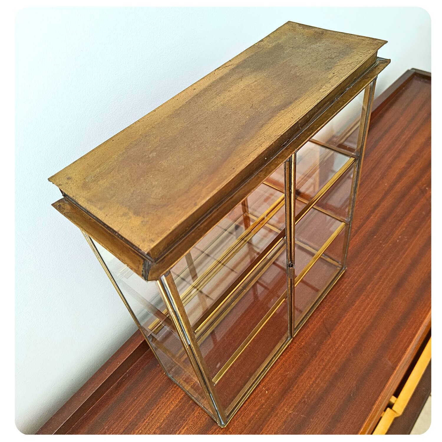 Vintage Mid Century Handmade Brass Wall Vitrine