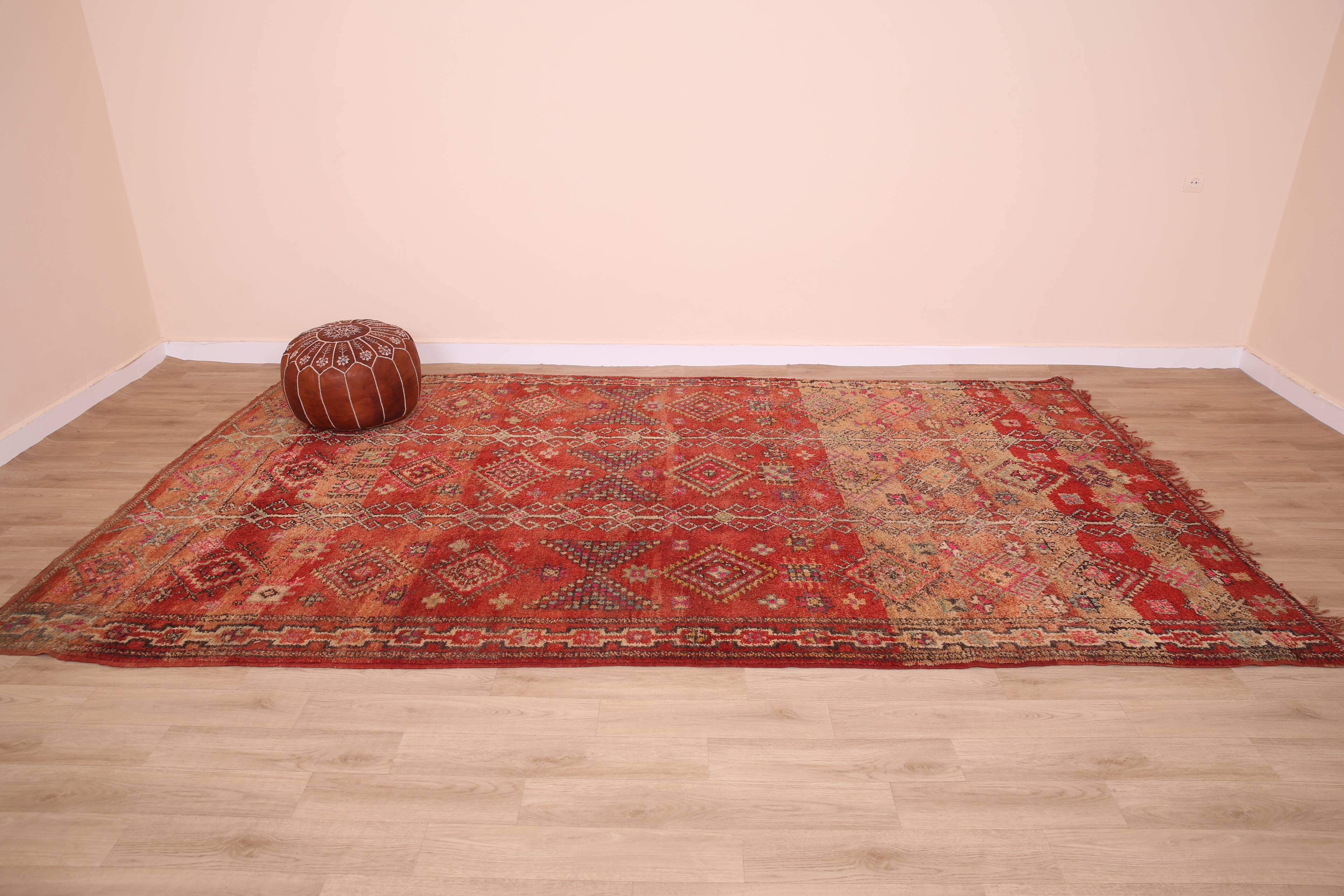Vintage Moroccan Wool Rug 196 x 350 cm, Berber Handmade Bohemian Rug Unique