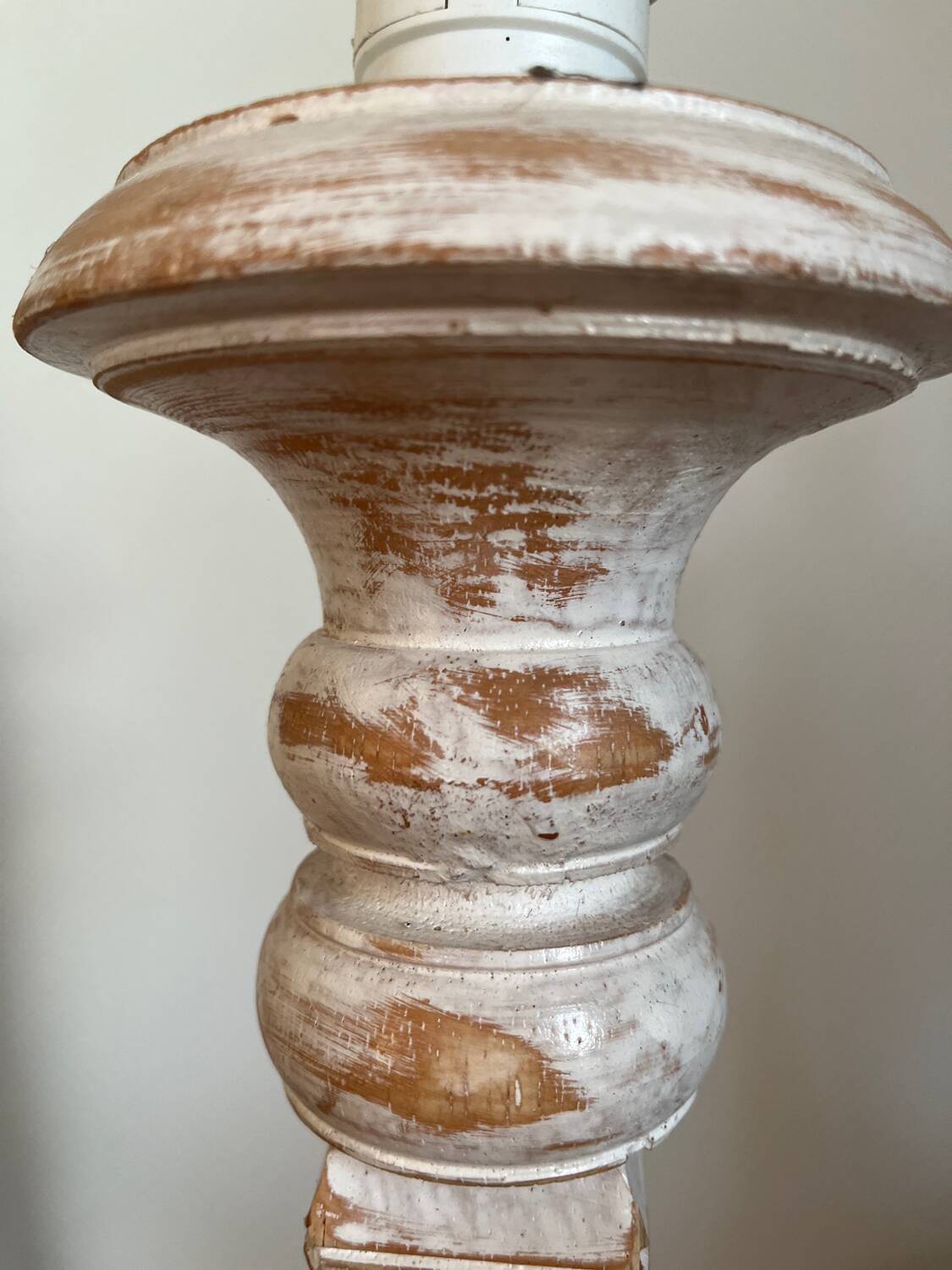 Wooden baluster lamp base with white cherry patina