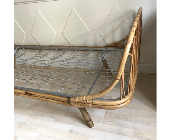 Bed bench into rattan vintage 1960