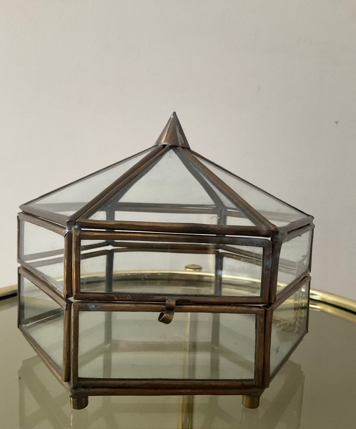 Jewelry box in brass and glass