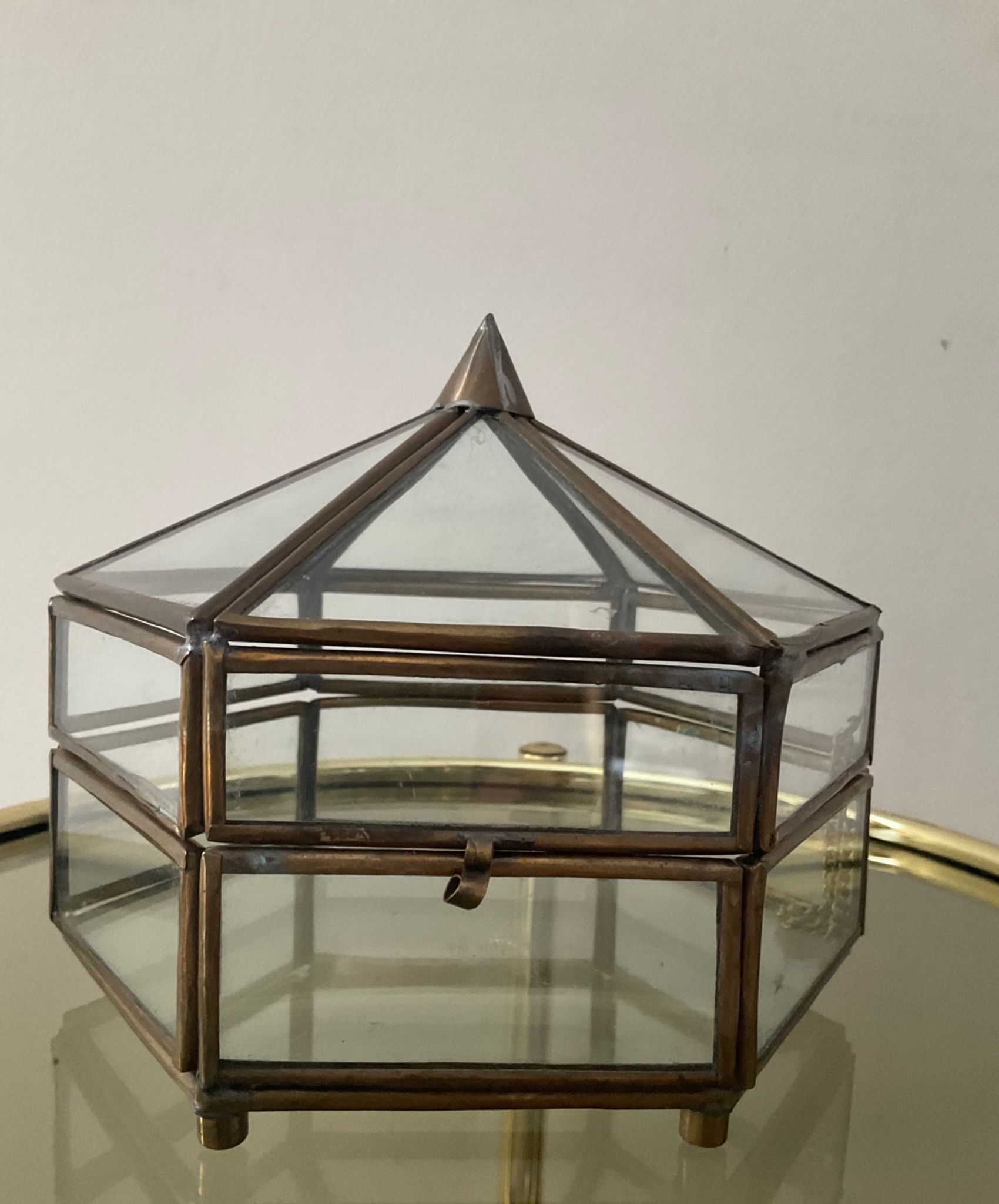 Vide poche vintage boîte à bijoux en laiton et verre
