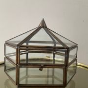 Vide poche vintage boîte à bijoux en laiton et verre