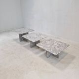 Set of 3 Italian Bianco Carrara Marble Coffee or Side Tables, 1980s