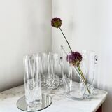 Vintage Bohemian Crystal Ice Bucket & 6 Glasses, Czech Rep. 80s