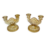 Pair of Empoli amber glass chandeliers in Art Deco style