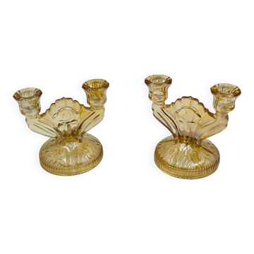 Duo de chandeliers Empoli verre ambre style art déco