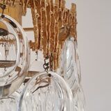 Lustre brutaliste en laiton avec pampilles en cristal