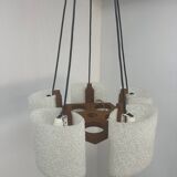 Pendant light in granite resin and wood, 1950s