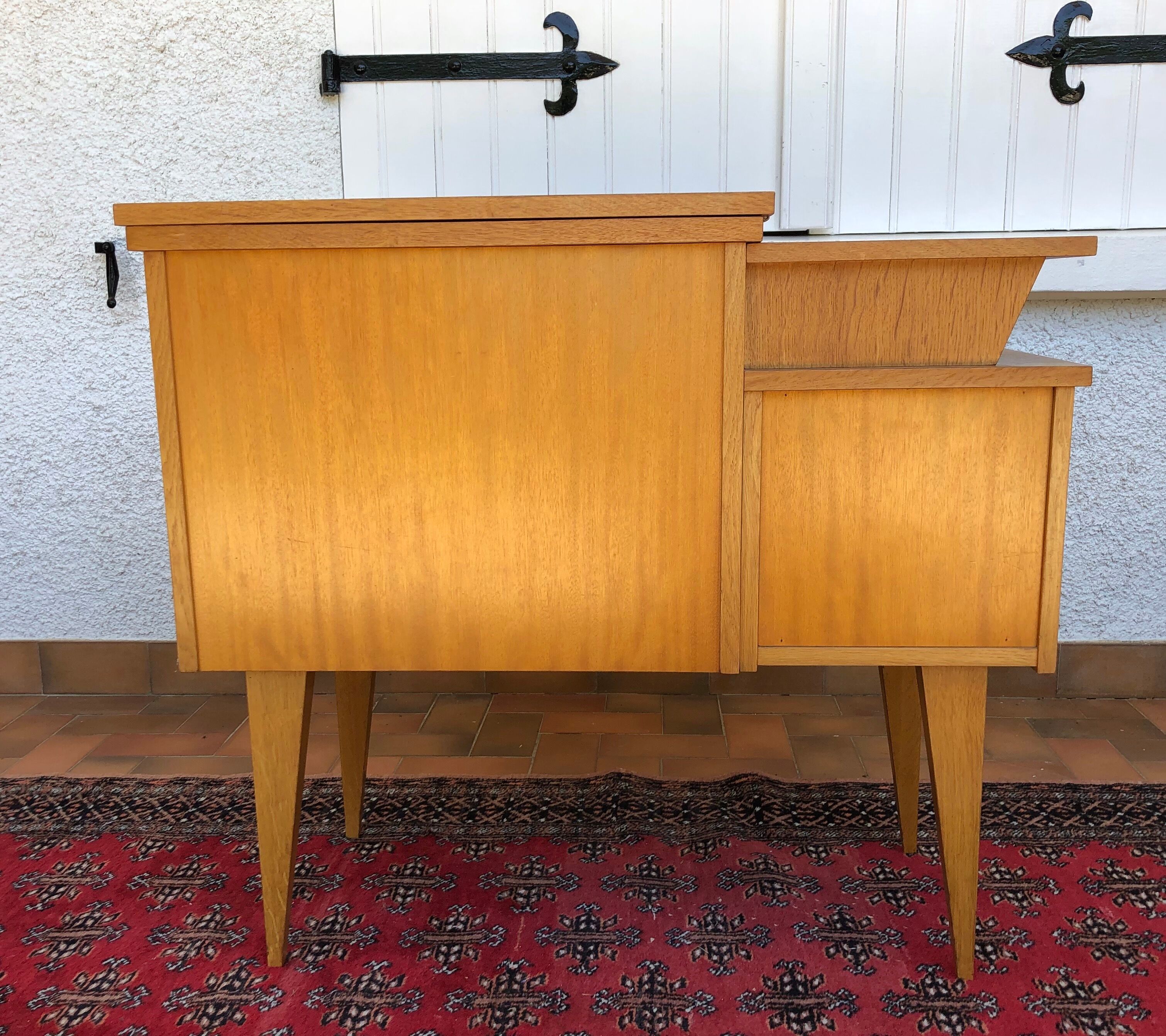 Vintage furniture with sewing machine light wood