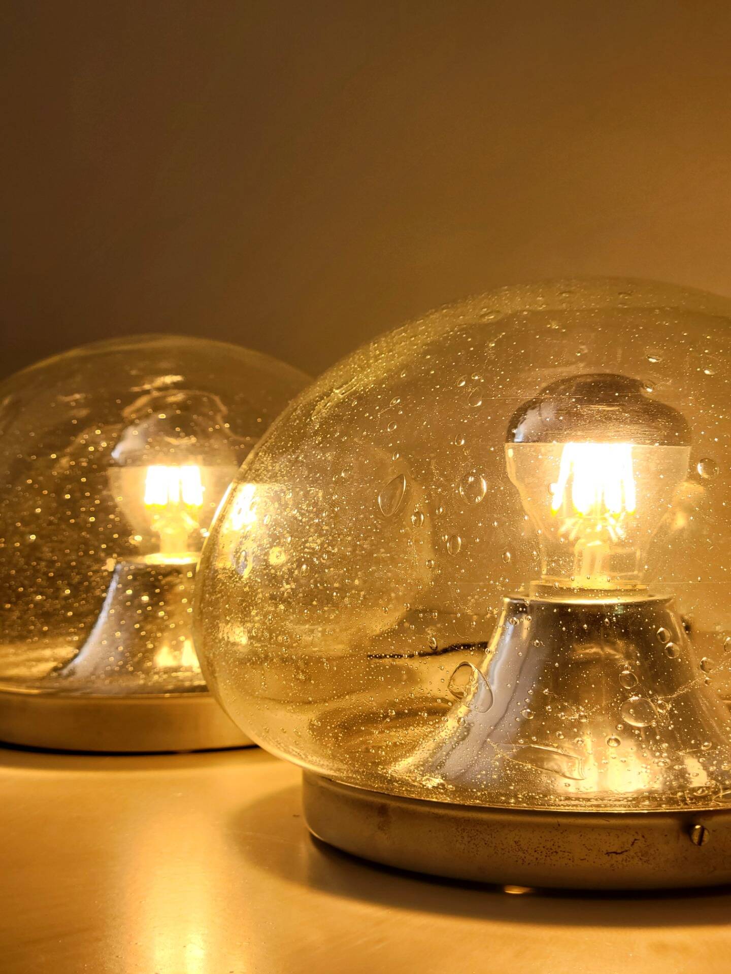 Set of 2 RZB Leuchten wall or ceiling lights in bubble glass, Germany, 1970s