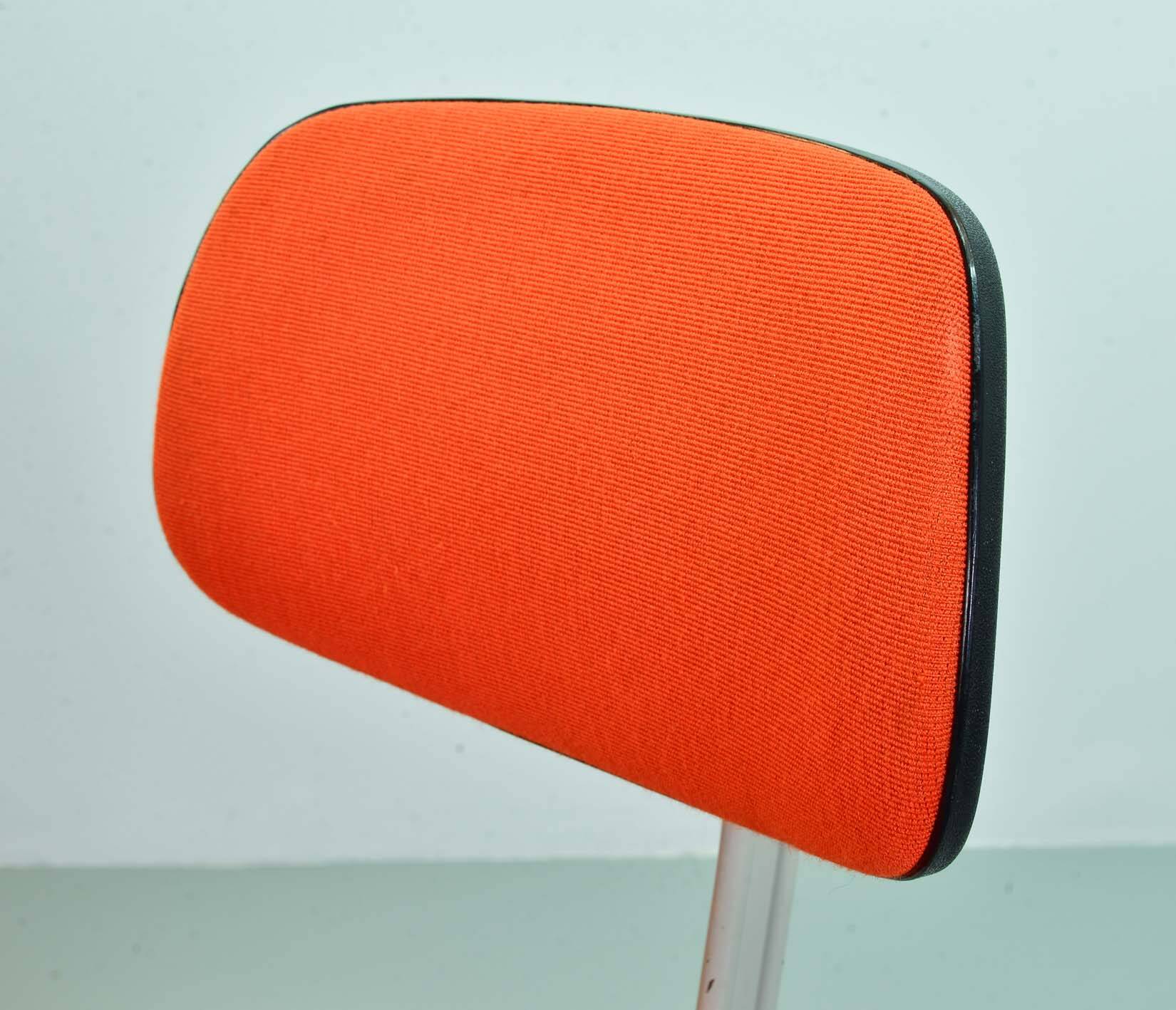 Ahrend De Cirkel Industrial Desk Chair with Orange Fabric Upholstery 1950s