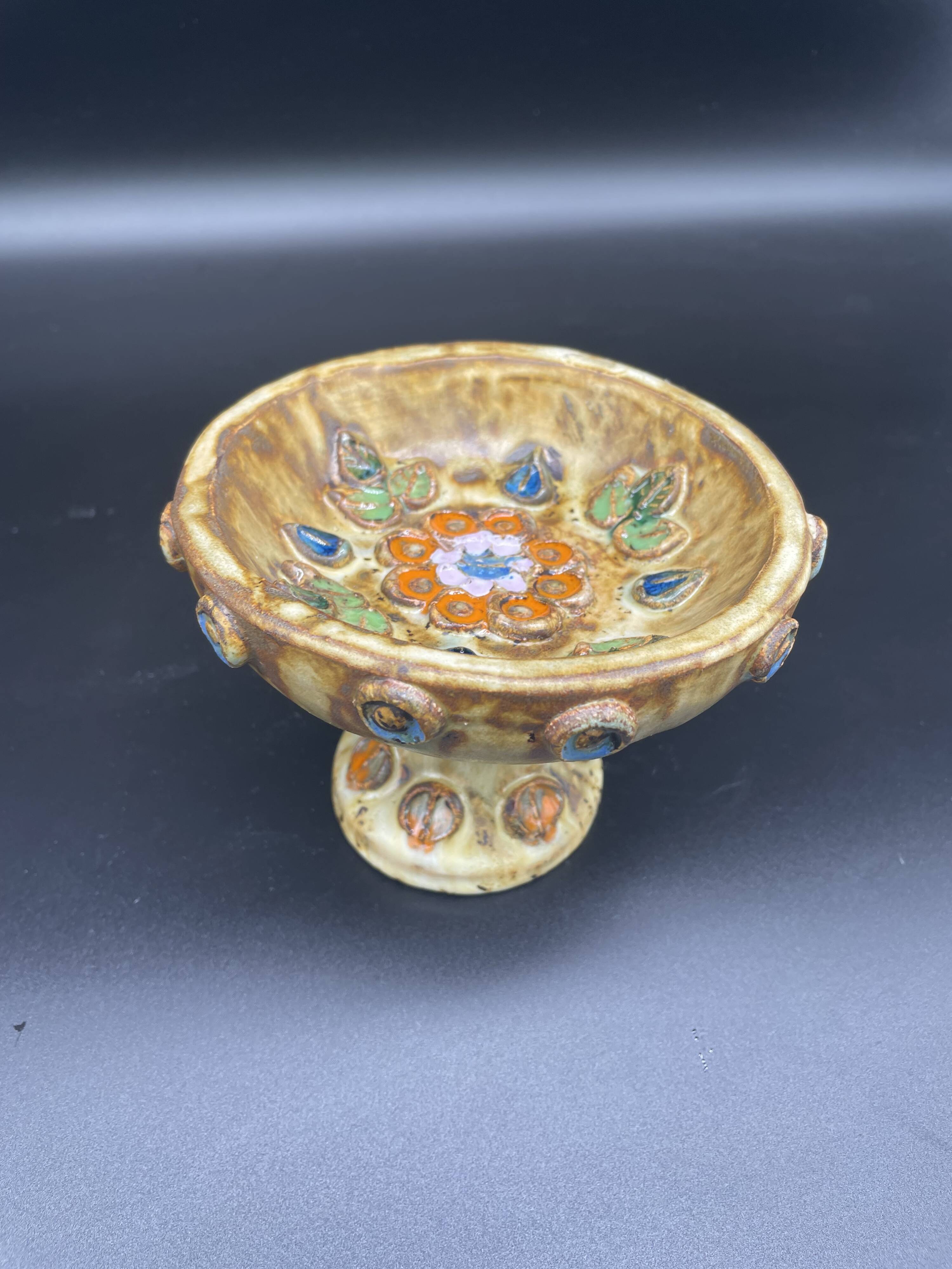 Cup, empty pocket, La Roue factory, Roland Zobel taste, enameled ceramic, Vallauris, decor