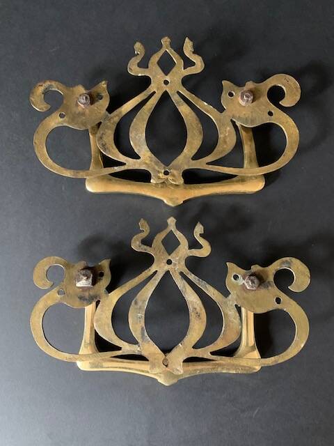 Large Art Nouveau gate handles in gilded brass/Arabesque handles