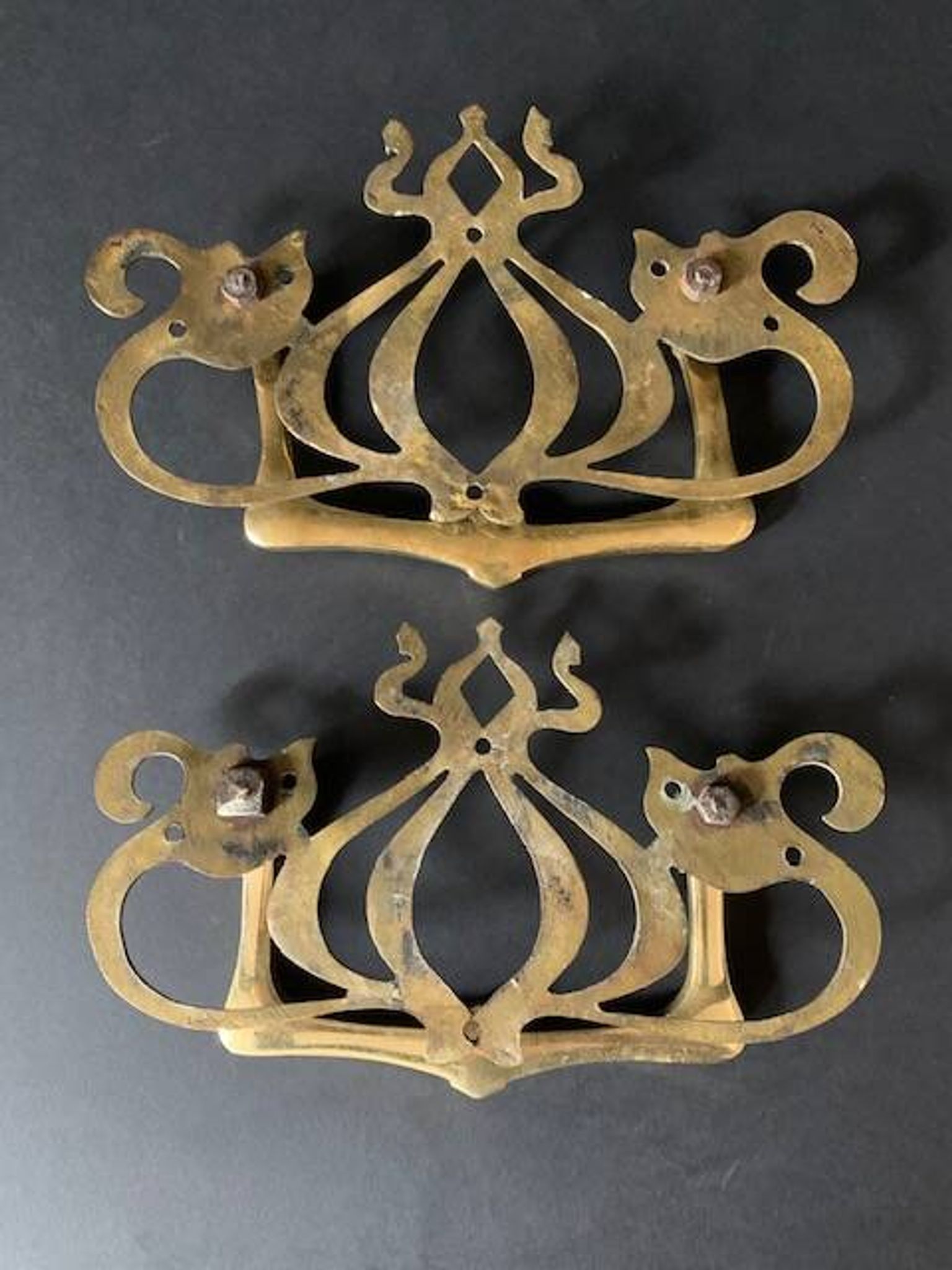 Large Art Nouveau gate handles in gilded brass/Arabesque handles