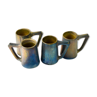 Lot de 4 chopes en grès flammé irisé Rambervillers