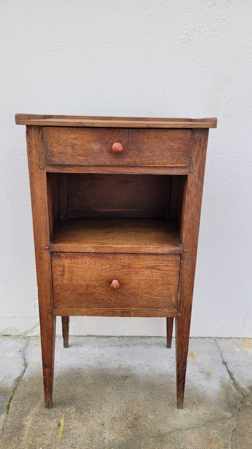 Rustic bedside table in solid oak 2 drawers - 19th