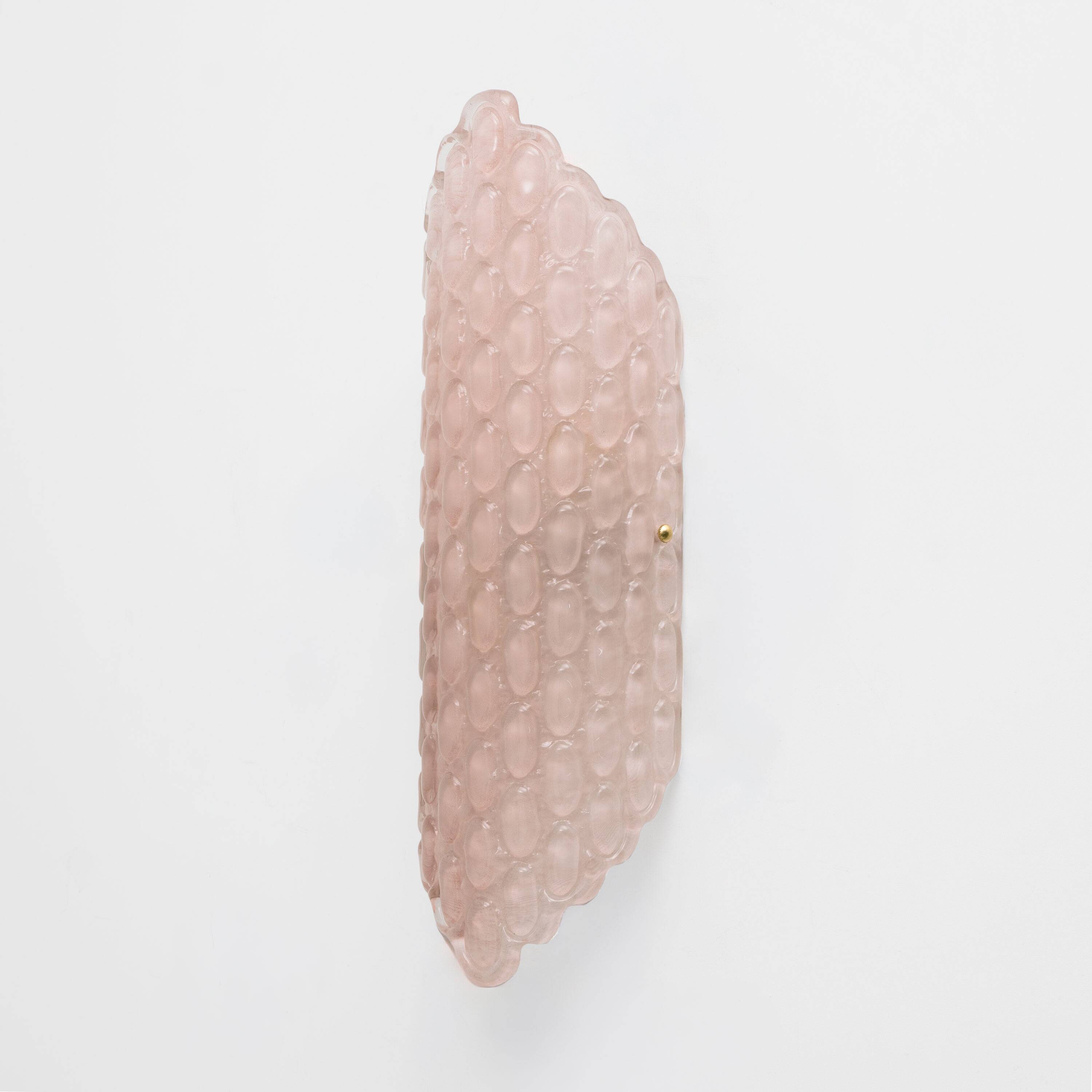 Pair of Pink Murano Glass Wall Sconces with Textured Relief